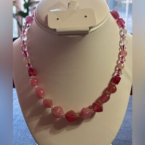 Hand crafted beaded necklace fuchsia quartz and glass beads 17 inches